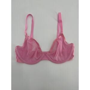 Cuup The Plunge Mesh Bra Sz 30E Pink Sheer Underwire Sexy Basic
